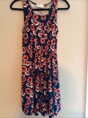 French Grey Navy Floral Tank Dress with Red and Cream Roses